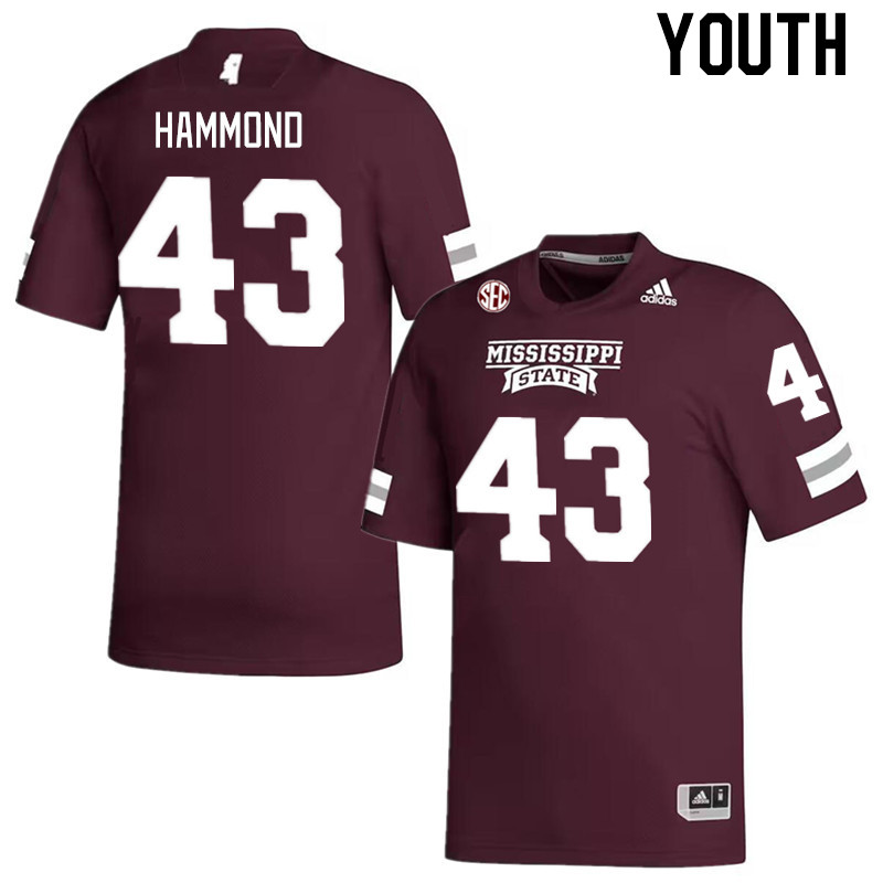 Youth #43 Hayes Hammond Mississippi State Bulldogs College Football Jerseys Stitched Sale-Maroon
